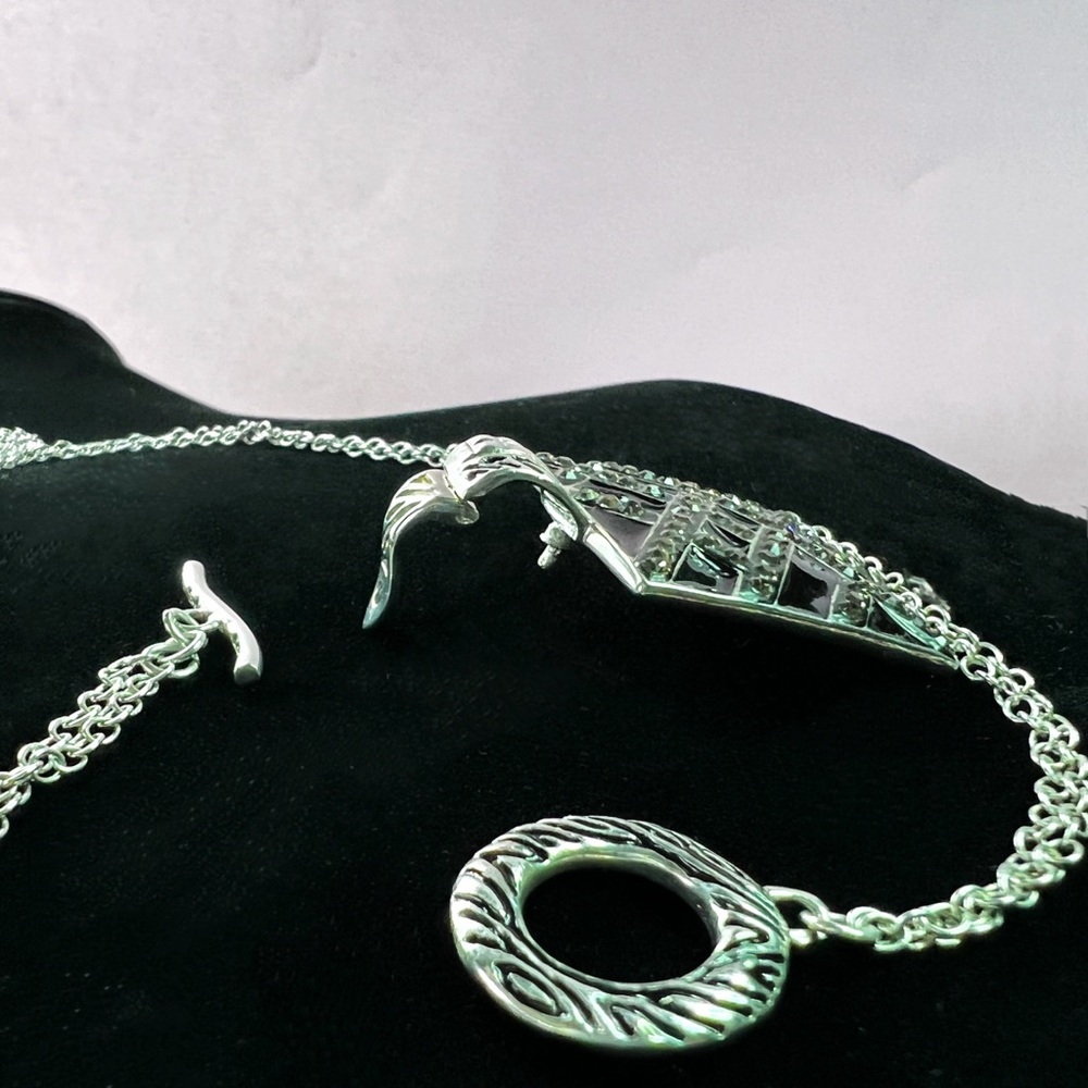 Vintage David Sigal 925 Sterling Black Enameled Channel Set Crystals Pendant - Picture 6 of 11